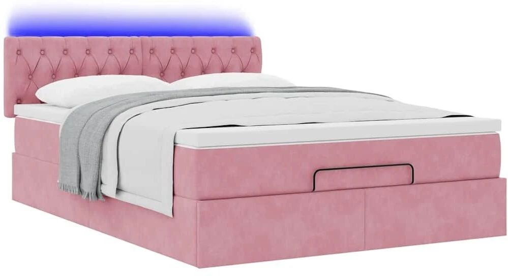 Osmanų lova su čiužiniu ir LED lemputėmis Rožinė Velvet