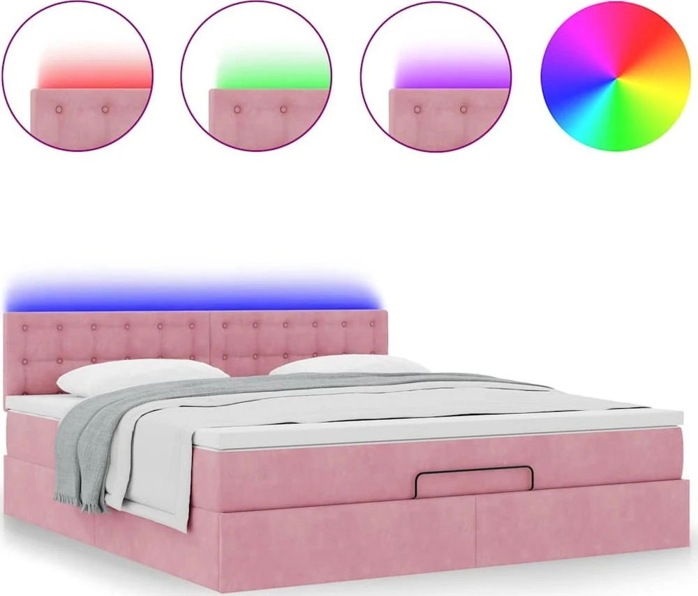 Osmanų lova su čiužiniu ir LED Rožinis 160x200cm Velvet