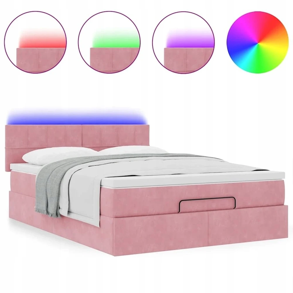 Osmanų lova su čiužiniu ir LED lemputėmis Rožinė Velvet