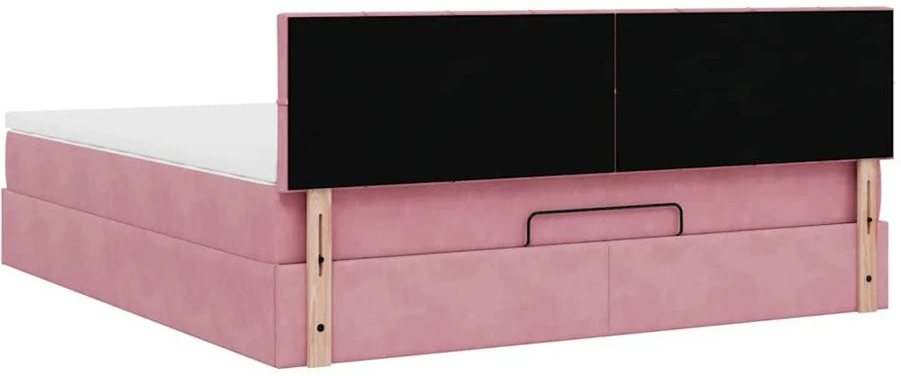 Osmanų lova su čiužiniu ir LED Rožinis 160x200cm Velvet