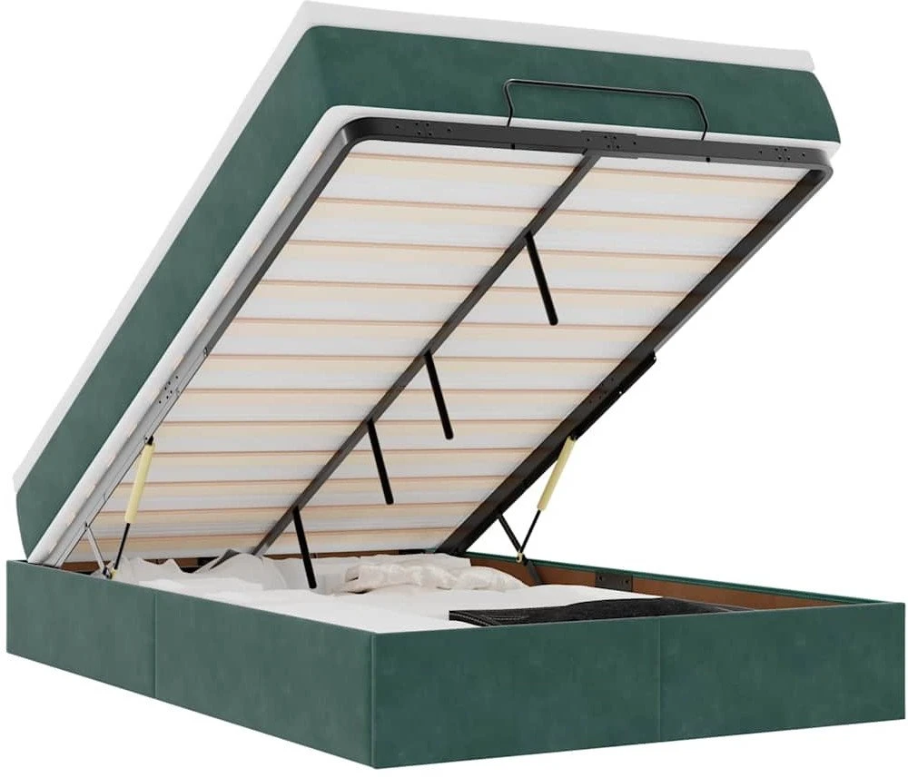 Osmanų lovos rėmas su čiužiniu, žalias, 120x200cm, aksomas
