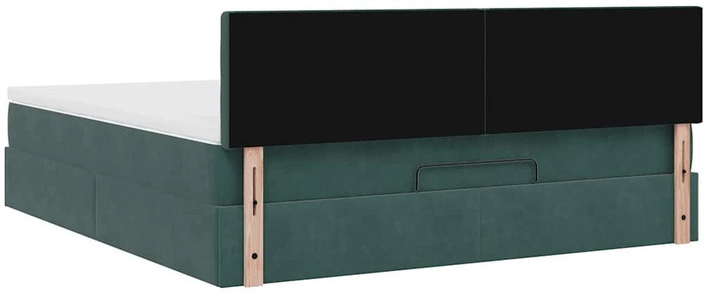 Osmanų lova su čiužiniu ir LED Tamsiai žalia 160x200cm Velvet