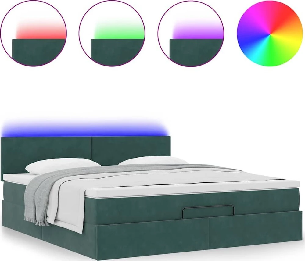 Osmanų lova su čiužiniu ir LED Tamsiai žalia 180x200cm Velvet