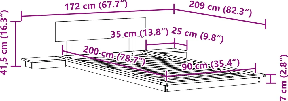 Lovos rėmas su galvūgalio su saugykla Ruda 90 x 200 cm Medis