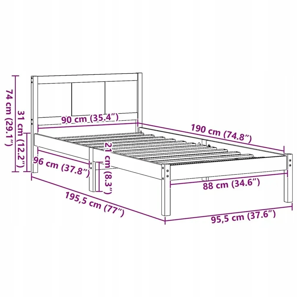 Lova Lovos rėmas Ruda 90 x 190 cm Pušies medienos masyvas