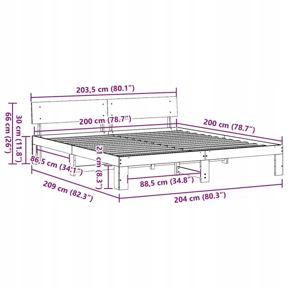 Lovos rėmas Vaško ruda 200 x 200 cm Kietos pušies mediena