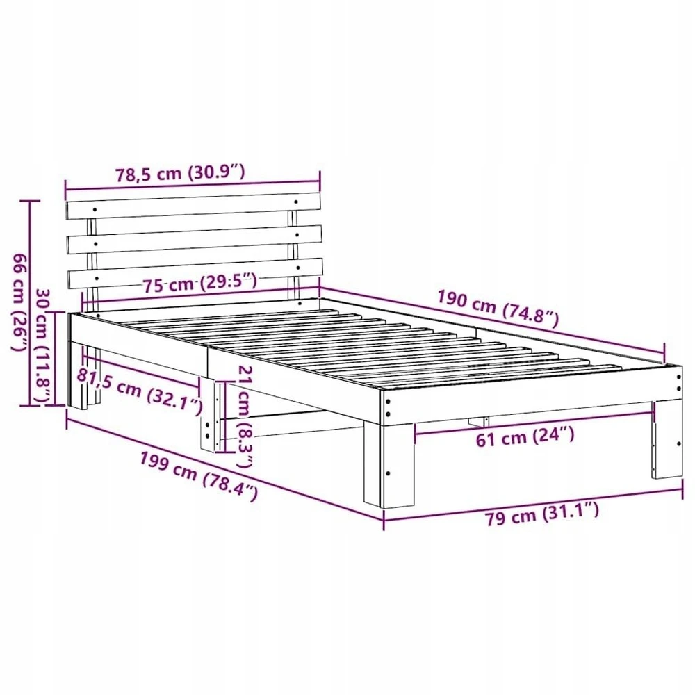 Lova Lovos rėmas Vaško ruda 75 x 190 cm Kietos pušies mediena