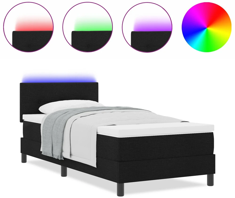 Kiemas lova su LED juostelėmis Juoda 100 x 200 cm audinys