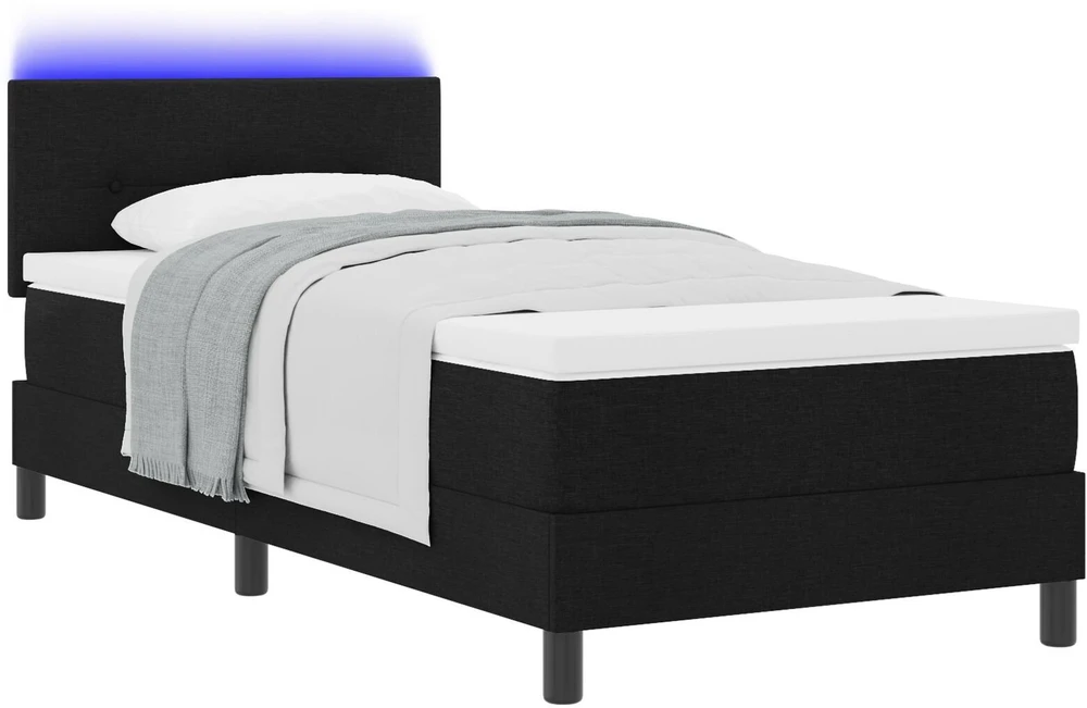 Kiemas lova su LED juostelėmis Juoda 90 x 200 cm audinys