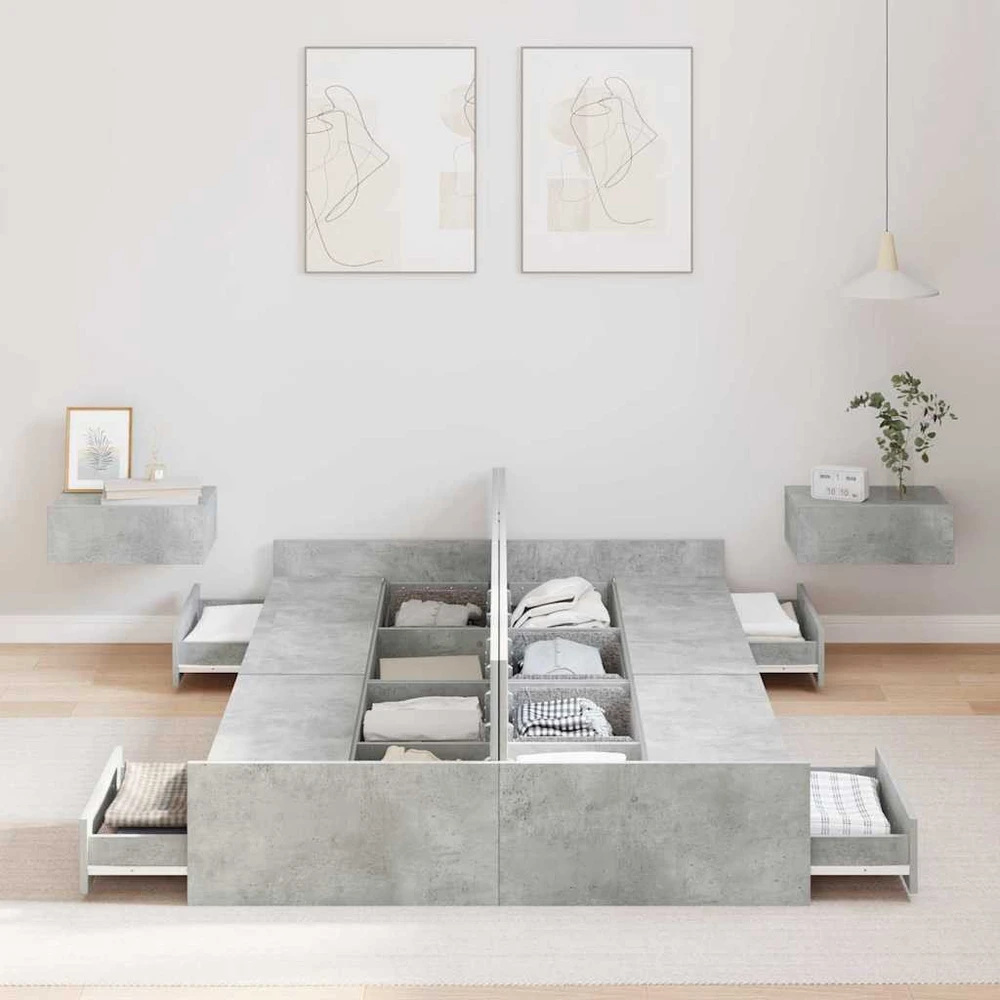 Lova su daiktų laikymo vieta Betono pilka 120 x 190 cm