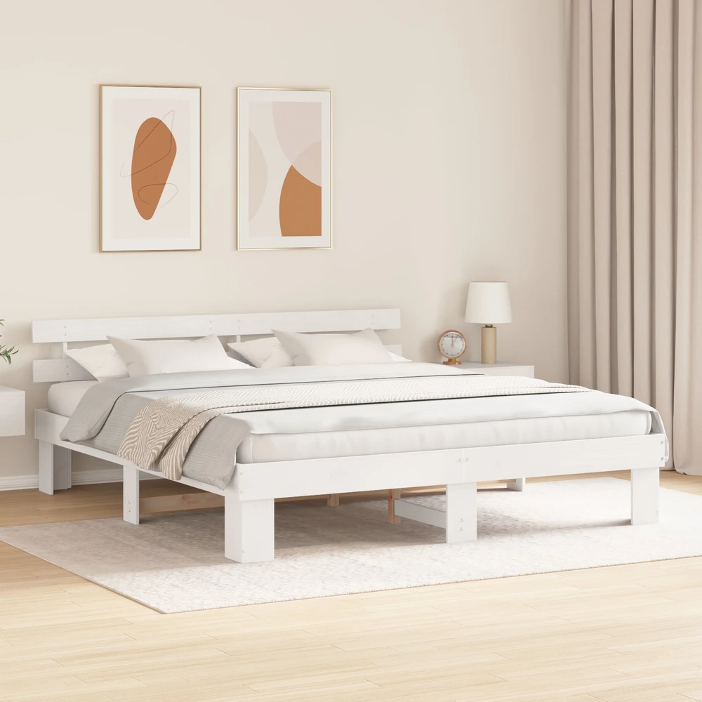 Lovos rėmas Balta 180 x 200 cm Kietos pušies mediena