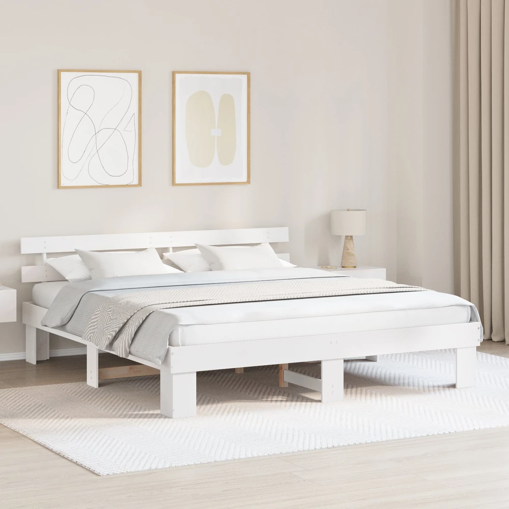 Lovos rėmas Balta 180 x 200 cm Kietos pušies mediena