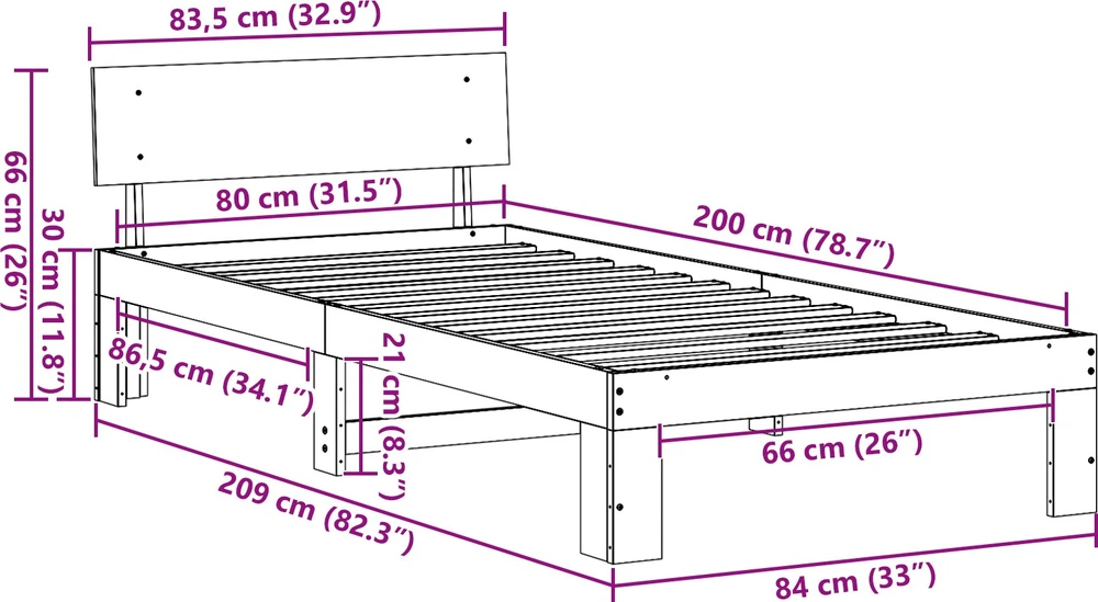 Lovos rėmas Vaško ruda 80 x 200 cm Kietos pušies mediena