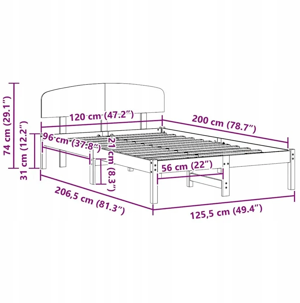 Lovos rėmas Natūrali 120 x 200 cm Kietos pušies mediena