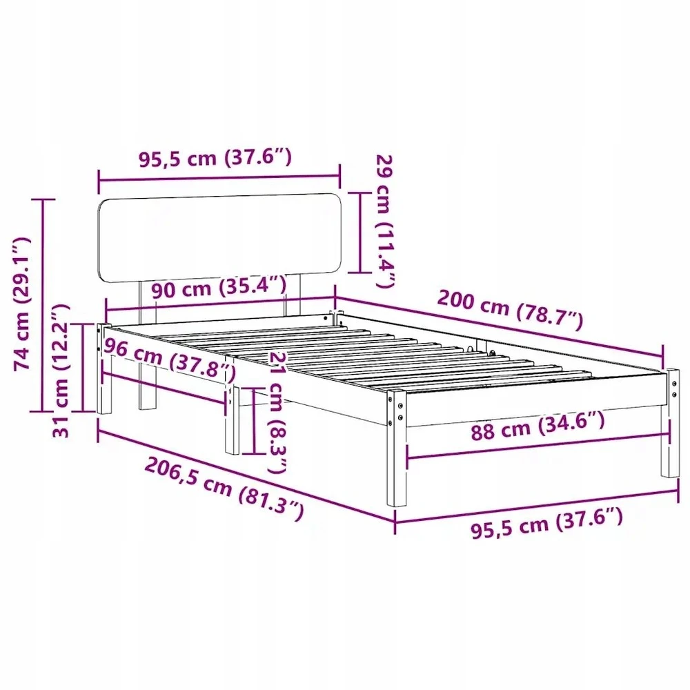 Lova Lovos rėmas Natūrali 90 x 200 cm Kietos pušies mediena