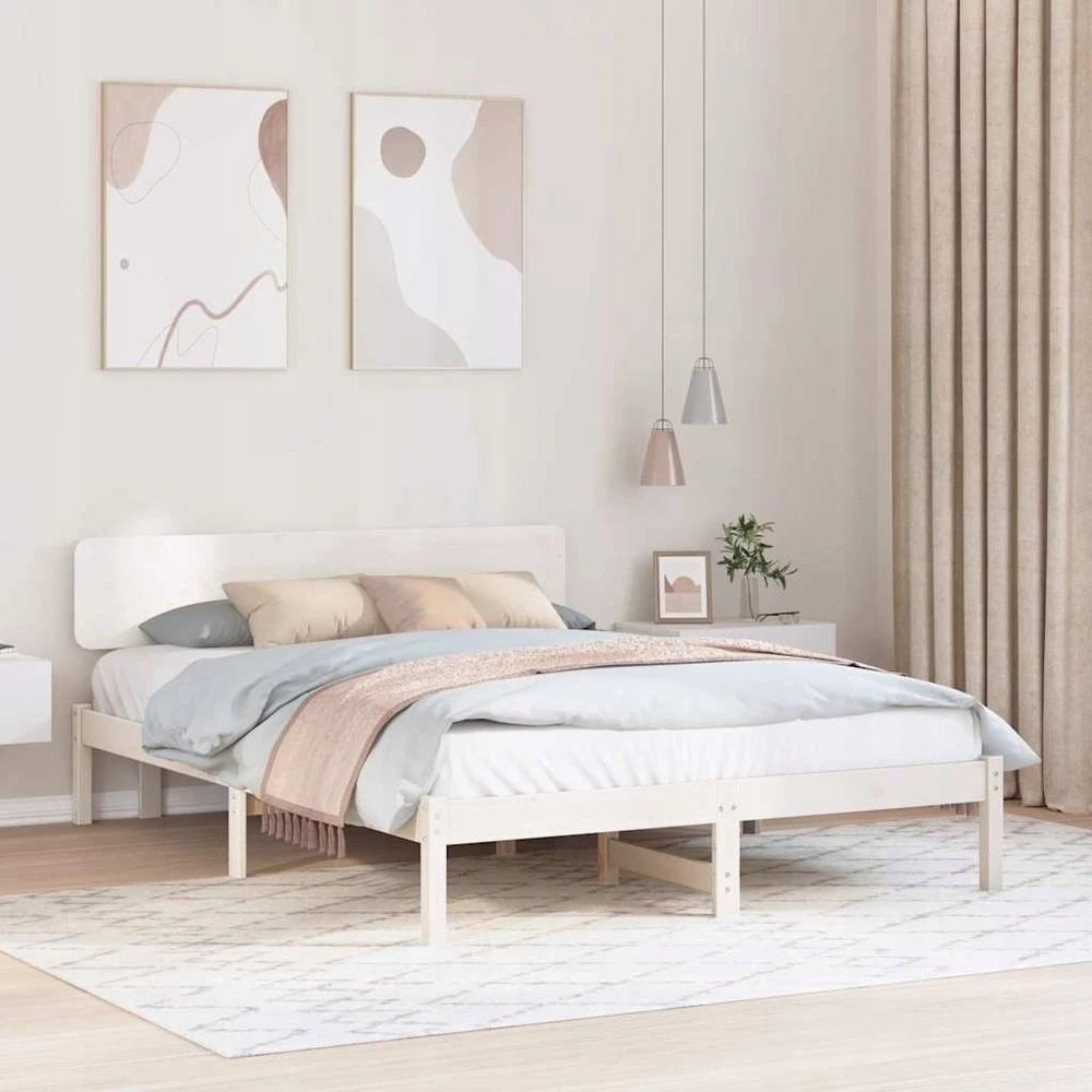 Lovos rėmas Balta 140 x 200 cm Kietos pušies mediena