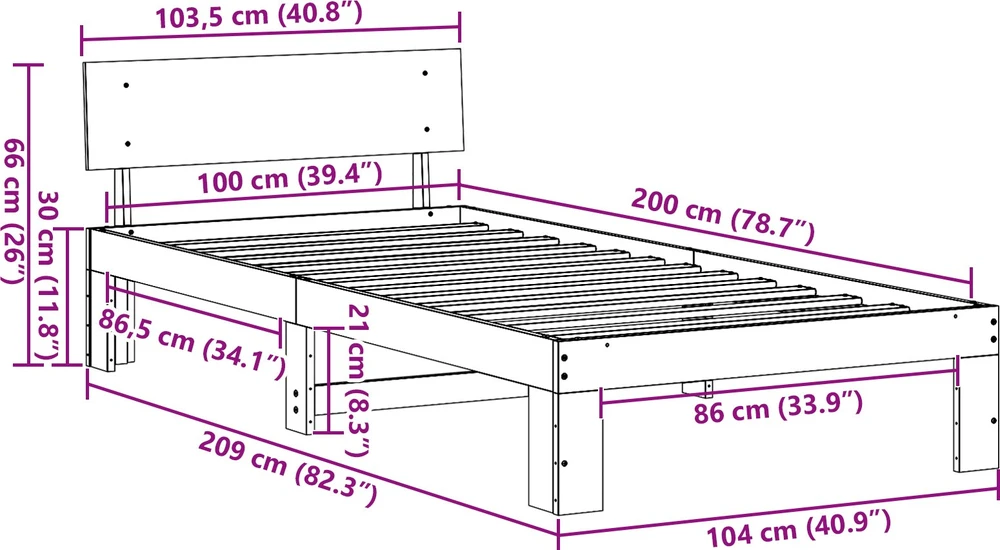 Lovos rėmas Vaško ruda 100 x 200 cm Kietos pušies mediena