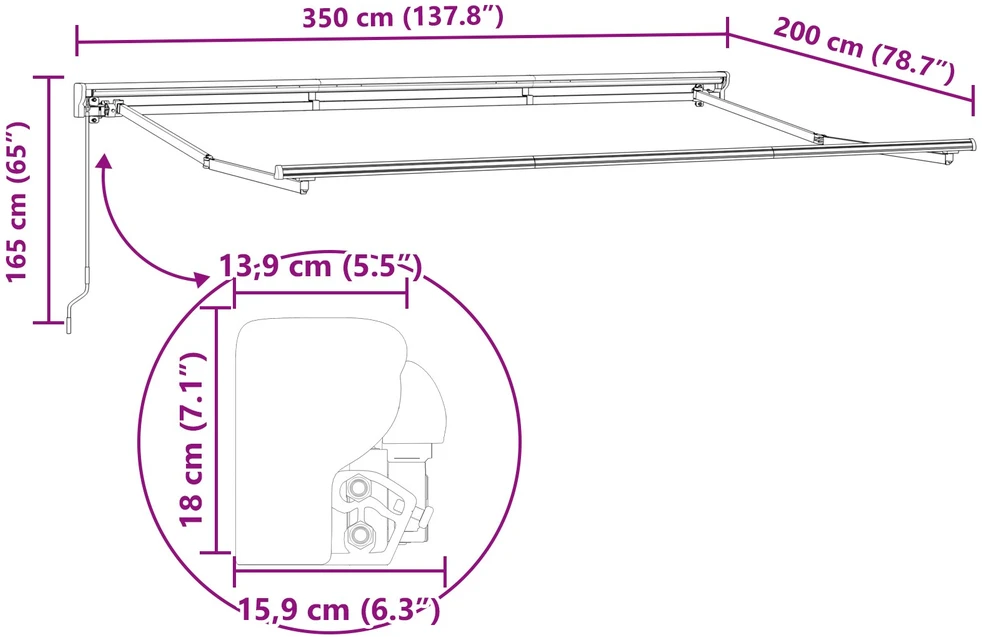Markizės rėmas Reguliuojamas Baltas 3,5 x 2 m Plienas