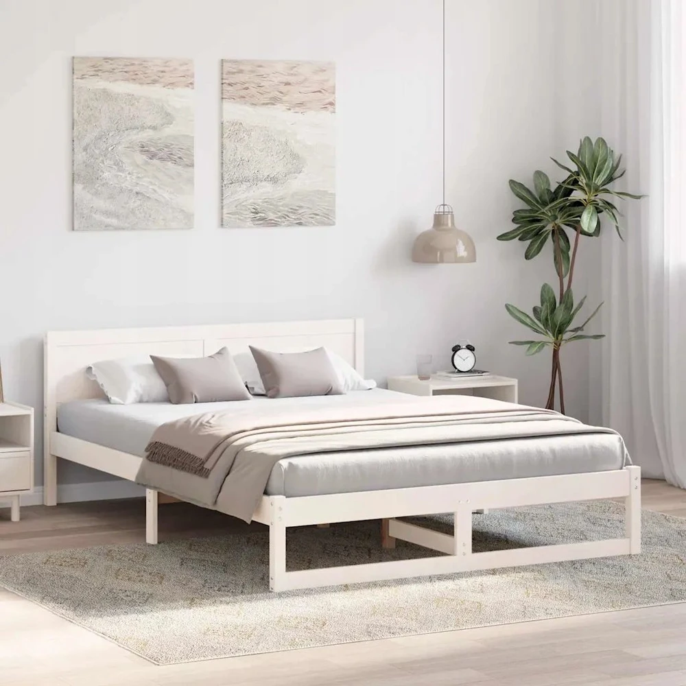 Lovos rėmas Balta 140 x 200 cm Kietos pušies mediena