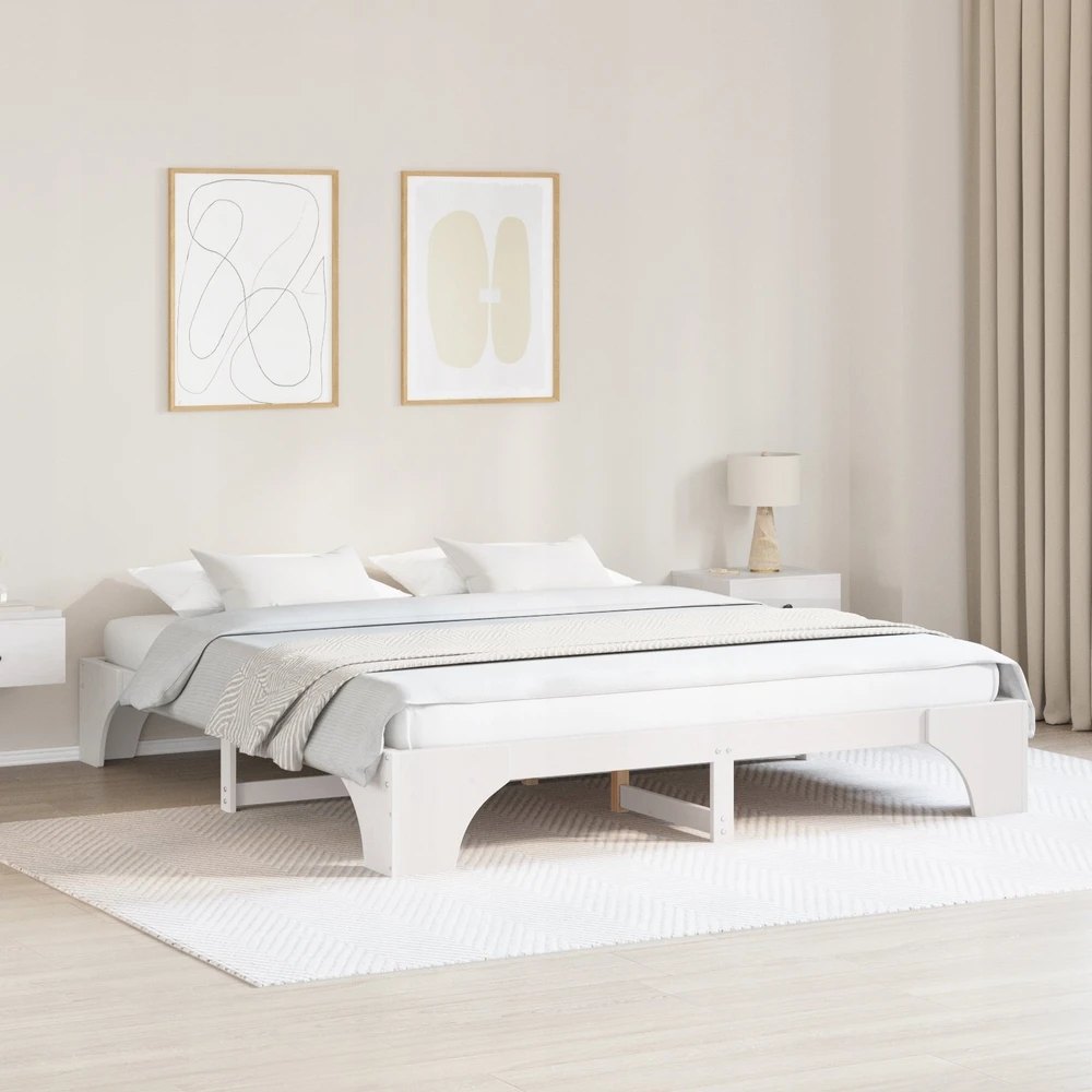 Lovos rėmas Balta 200 x 200 cm Kietos pušies mediena