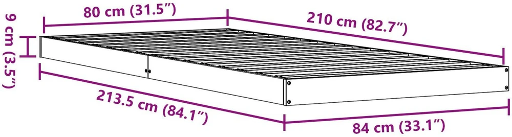Lova Grindų lovos rėmas Balta 80 x 210 cm Kietos pušies mediena