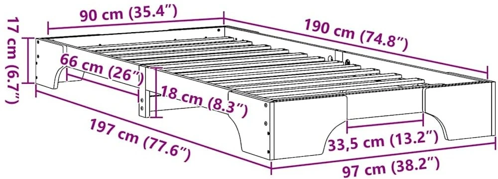 Lova Lovos rėmas Balta 90 x 190 cm Kietos pušies mediena