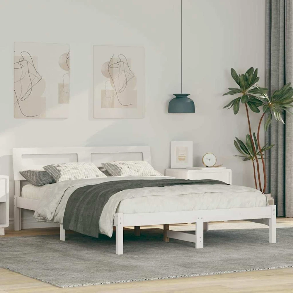Lova Lovos rėmas Balta 135 x 190 cm Kietos pušies mediena