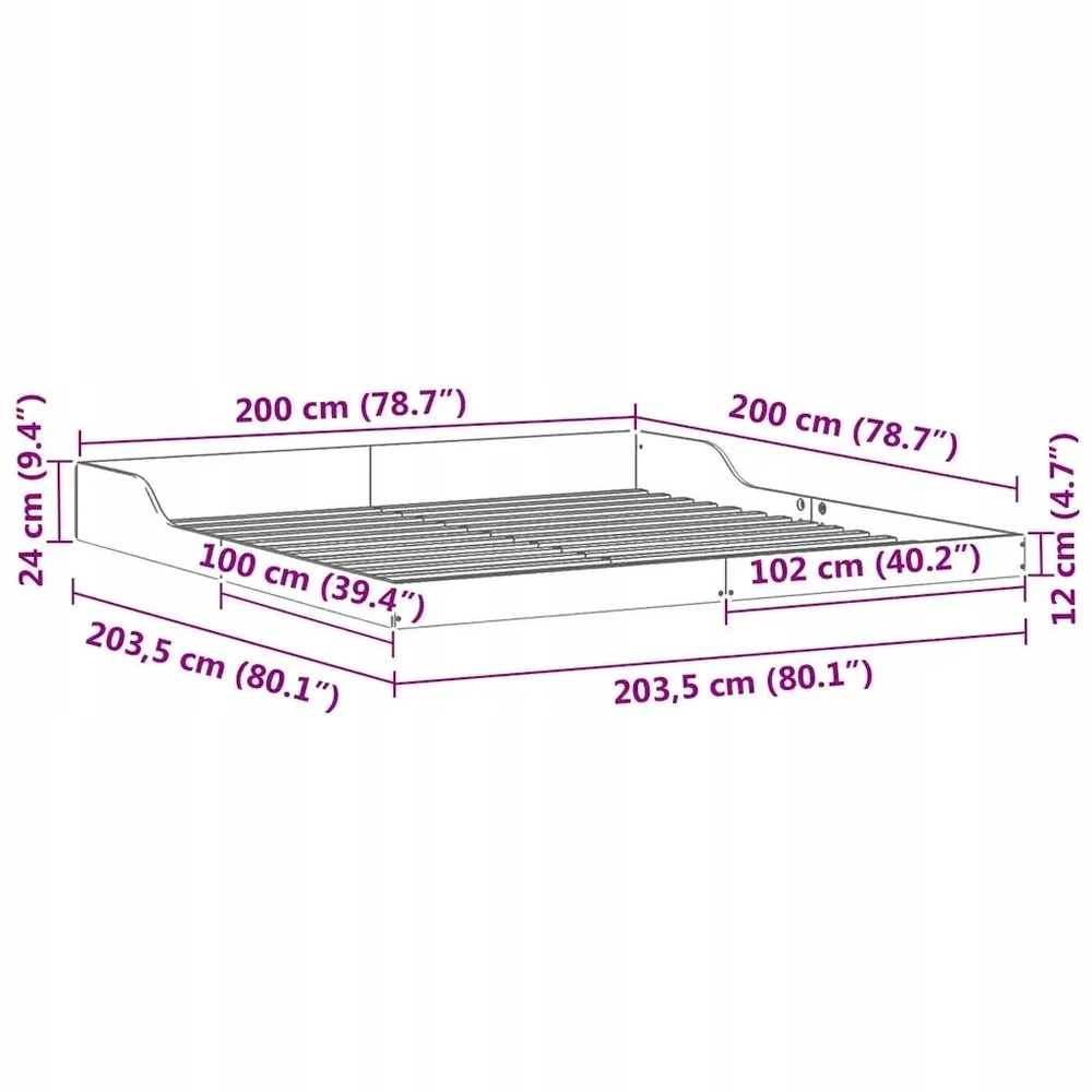 Lovos rėmas Balta 200 x 200 cm Kietos pušies mediena
