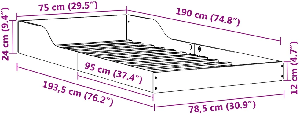 Lova Lovos rėmas Balta 75 x 190 cm Kietos pušies mediena