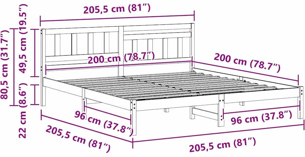 Lovos rėmas Ruda 200 x 200 cm Kietos pušies mediena