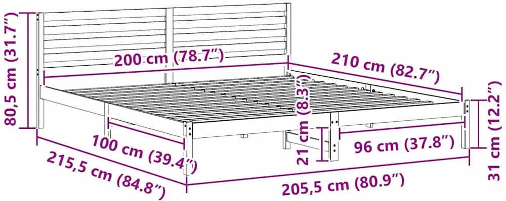 Lova Lovos rėmas Ruda 200 x 210 cm Kietos pušies mediena