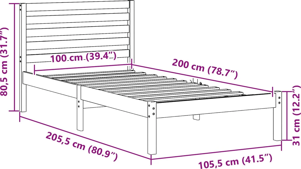 Lova Lovos rėmas Ruda 75 x 190 cm Kietos pušies mediena