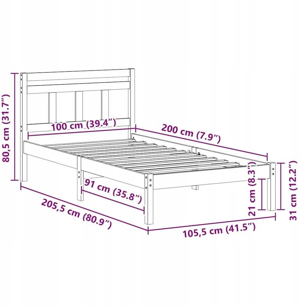 Lova Lovos rėmas Ruda 100 x 200 cm Kietos pušies mediena