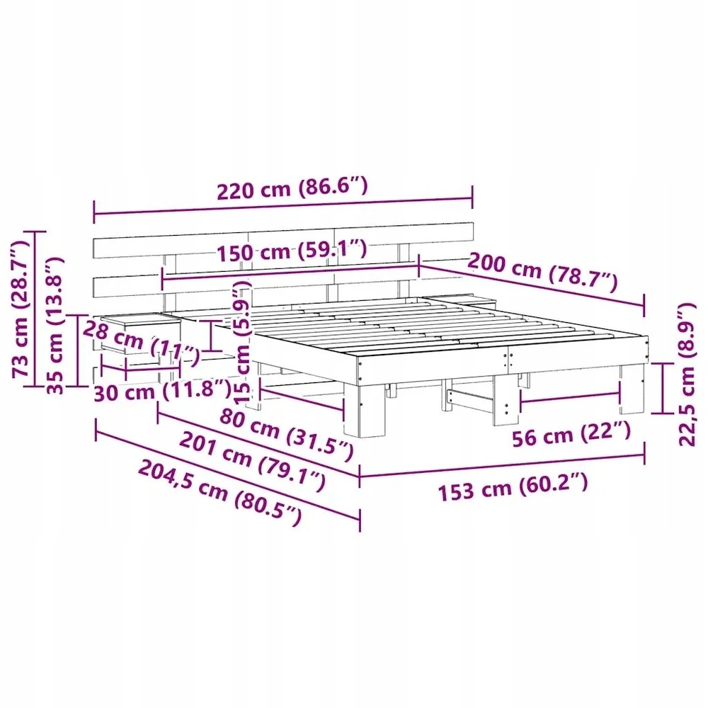 Lovos rėmas Ruda 150 x 200 cm Kietos pušies mediena