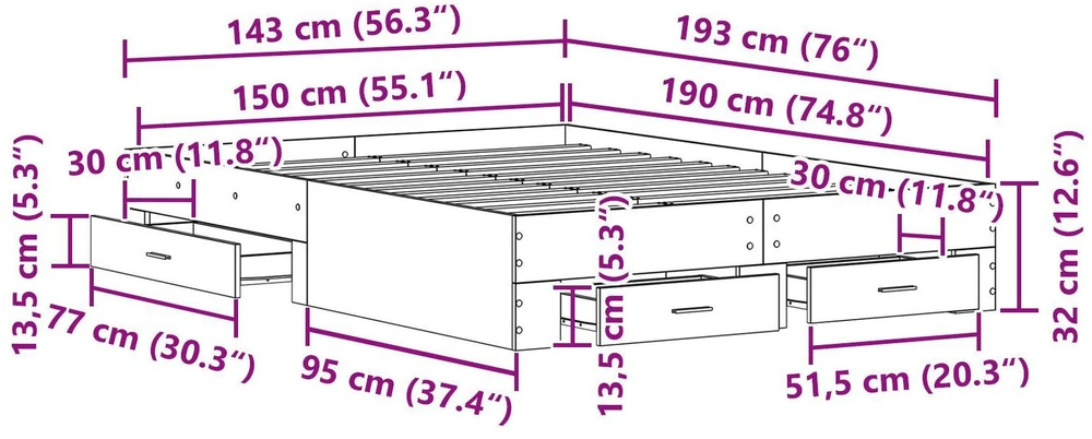 Lovos rėmas Senovinis medis 140 x 190 cm Apdirbta mediena