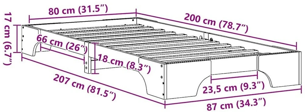 Lova Lovos rėmas Vaško ruda 80 x 200 cm Kietos pušies mediena