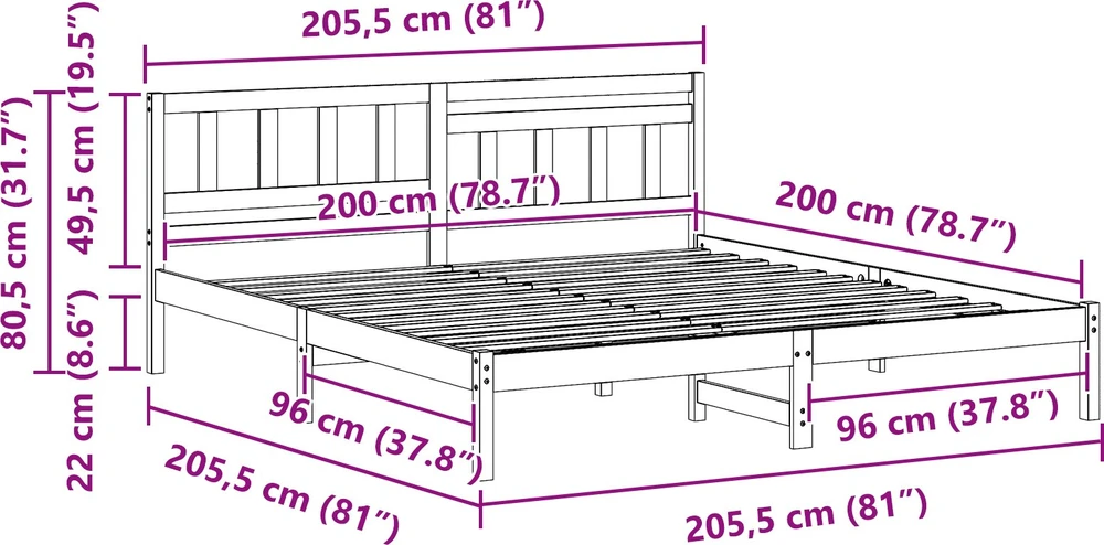 Lovos rėmas Vaško ruda 200 x 200 cm Kietos pušies mediena