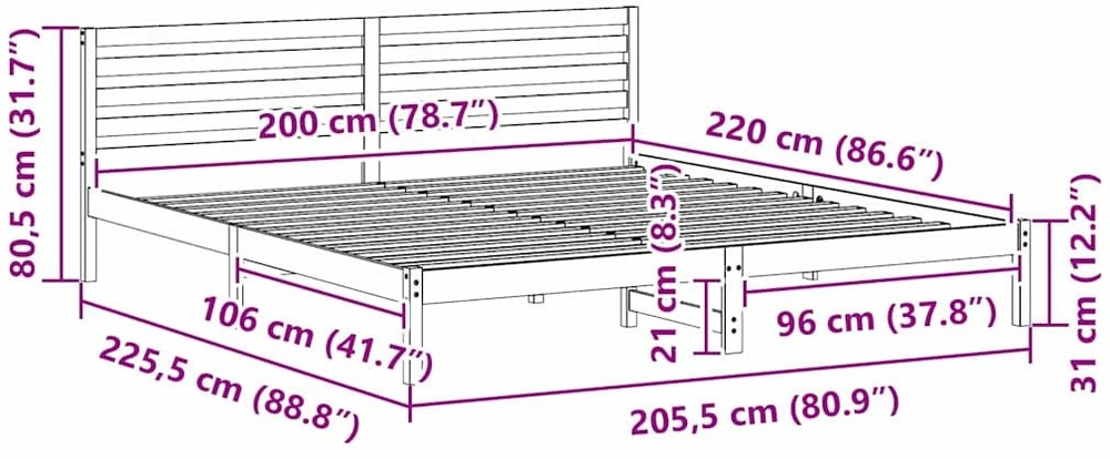 Lova Lovos rėmas Vaško ruda 200 x 220 cm Kietos pušies mediena