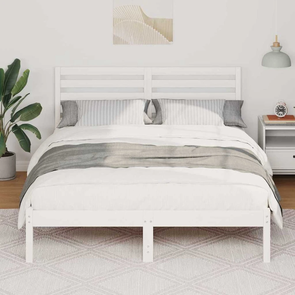 Lova Lovos rėmas Balta 135 x 190 cm Kietos pušies mediena
