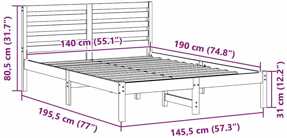 Lovos rėmas Balta 140 x 190 cm Kietos pušies mediena