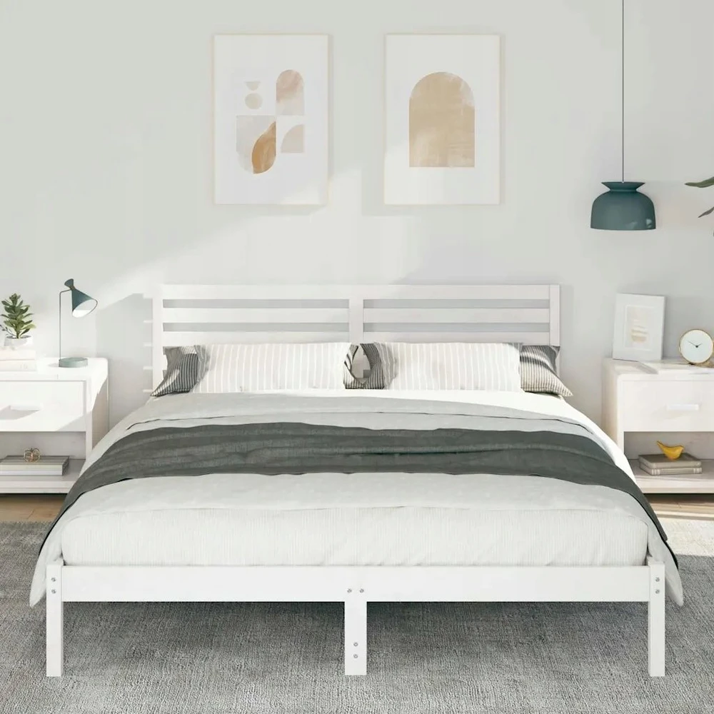 Lova Lovos rėmas Balta 160 x 210 cm Kietos pušies mediena