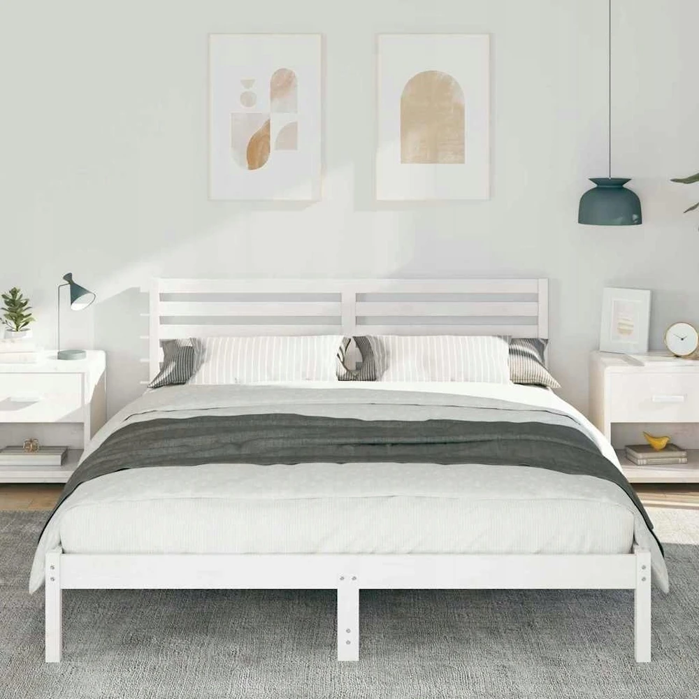 Lova Lovos rėmas Balta 160 x 220 cm Kietos pušies mediena