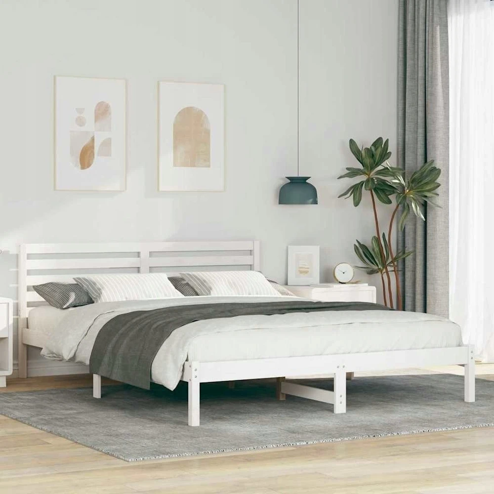Lova Lovos rėmas Balta 160 x 220 cm Kietos pušies mediena