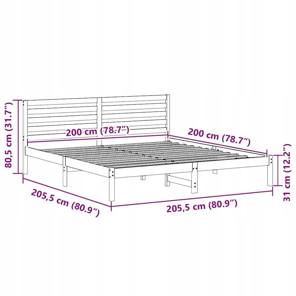 Lovos rėmas Balta 200 x 200 cm Kietos pušies mediena