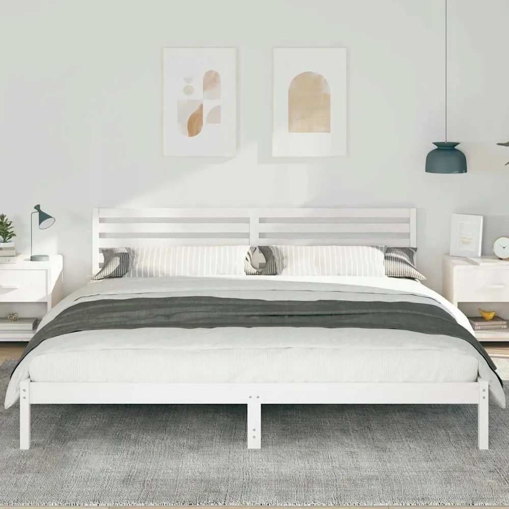 Lova Lovos rėmas Balta 200 x 210 cm Kietos pušies mediena