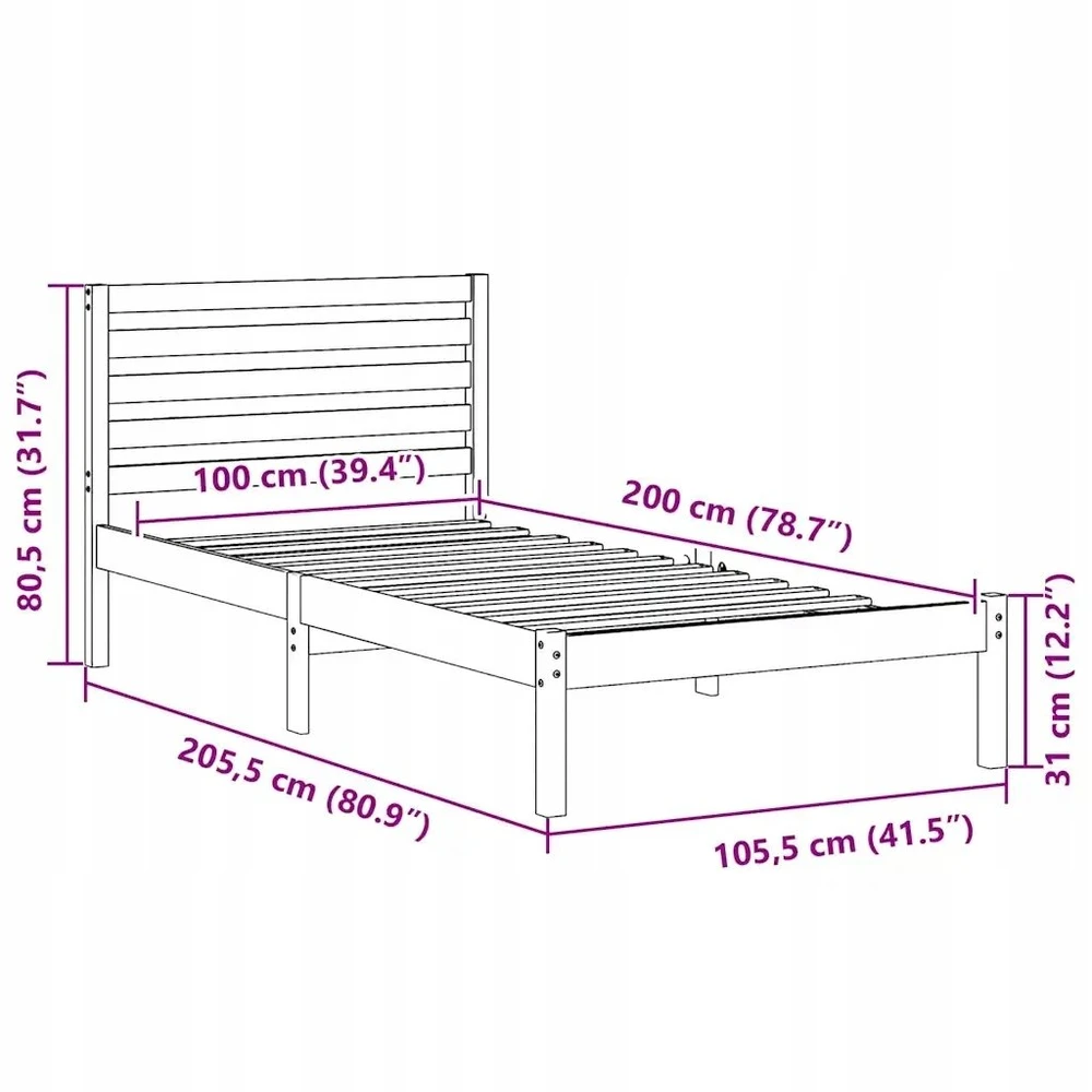 Lova Lovos rėmas Balta 75 x 190 cm Kietos pušies mediena