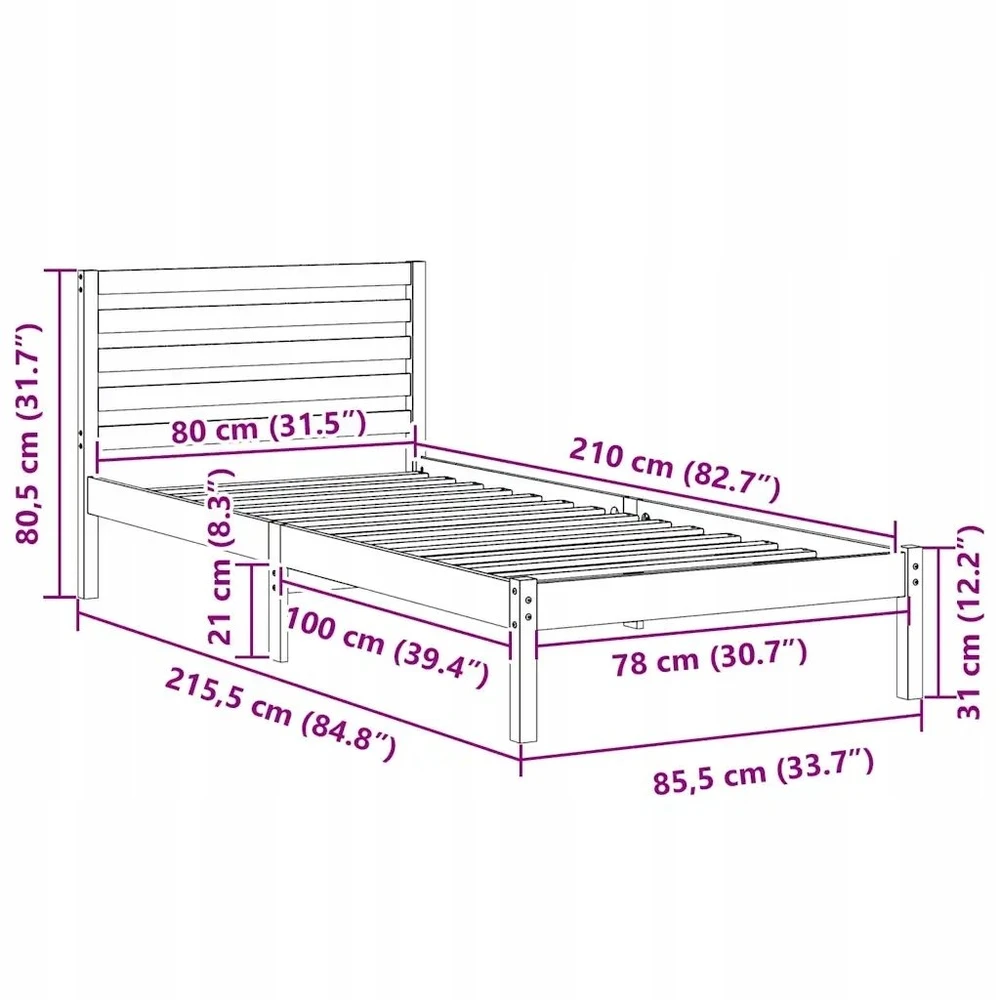 Lova Lovos rėmas Balta 80 x 210 cm Kietos pušies mediena
