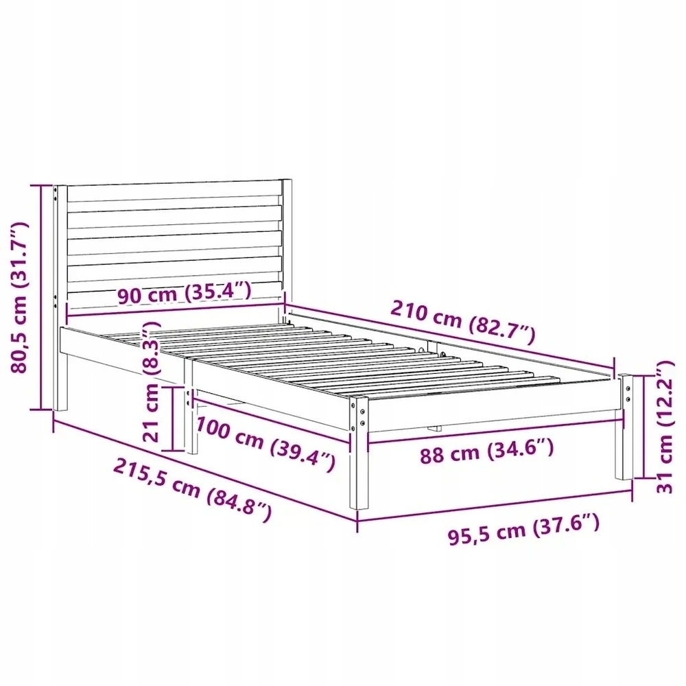 Lova Lovos rėmas Balta 90 x 210 cm Kietos pušies mediena