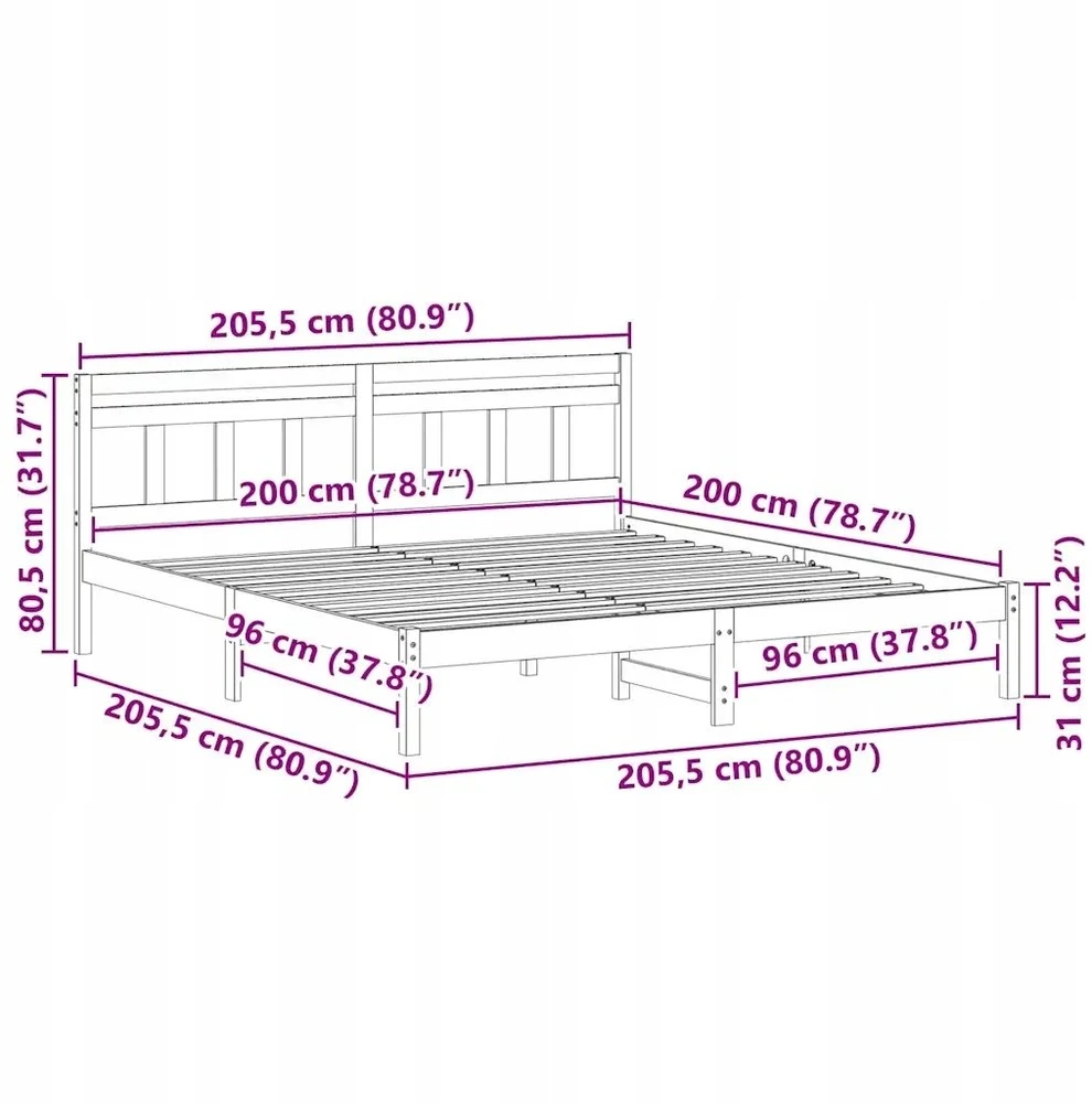 Lovos rėmas Balta 200 x 200 cm Kietos pušies mediena