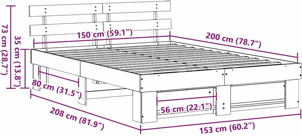 Lovos rėmas Ruda 150 x 200 cm Kietos pušies mediena